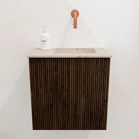 Mondiaz Joya DLux 40cm toiletmeubel walnut met wastafel faye rechts zonder kraangat frappe