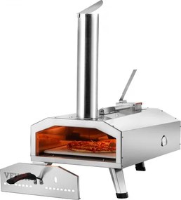 VEVOR Draagbare Buitenoven, 12-Inch Pizzaoven, Pellet & Chips & Houtskool Tri-Fuel, RVS Pizzagrill, Inclusief Pizzasteen, Waterdichte Hoes, Schep, Ideaal voor Camping & Tuin, Zilver
