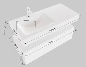 Mondiaz Alan DLux badmeubel 110cm army 1 lade met wastafel ostra links zonder kraangat