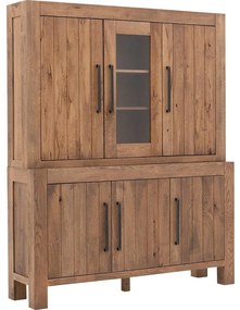 Goossens Buffetkast Roots, 1 glasdeur 5 dichte deuren, donkergrijs eiken, 170 x 210 x 45 cm, stijlvol landelijk