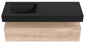 Zaro Alan badmeubel 130cm washed oak 1 lade met vrijhangende wastafel cloud links zonder kraangat urban