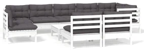 vidaXL 10-delige Loungeset met kussens massief grenenhout wit