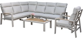 Ripasso hoek loungeset 6 delig aluminium latte zand teak