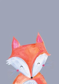 Ilustratie Woodland fox on grey, Laura Irwin