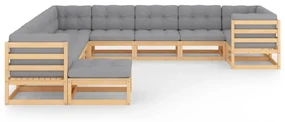 vidaXL 11-delige Loungeset met kussens massief grenenhout