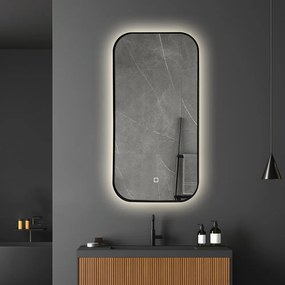 Saniclear Denver Black spiegel met LED verlichting 50x100cm incl. spiegelverwarming mat zwart