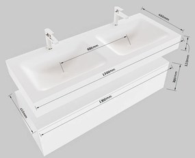 Mondiaz Alan DLux badmeubel 130cm cale 2 lades met wastafel glace dubbel 2 kraangaten