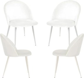 Set 4 White Vint Fluwelen Stoelen