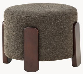 Bouclé beklede poef Coffey met houten poten