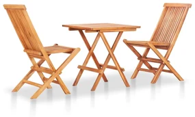 vidaXL 3-delige Bistroset met rode kussens massief teakhout