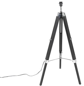 Vloerlamp Tripod zwart met kap 45cm linnen wit