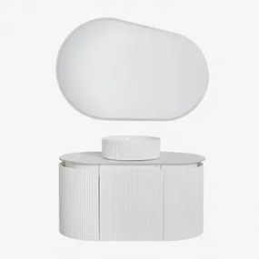 Carsone Hangend Badkamermeubelset Van Hout Wit & Zonder Extra Eenheid & Redondo Cerámica Blanco Rayas Ø36 Cm Sinqua & Ovaal Led En - Sklum