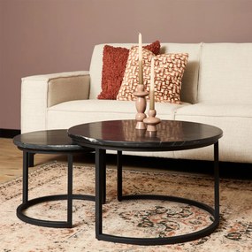 Starfurn Nova Black Ronde Salontafel Set Zwart Marmer - 70 X 70cm.