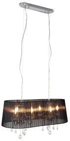 Stoffen Eettafel / Eetkamer Kroonluchter chroom met zwart 80 cm 6-lichts - Ann-Kathrin Klassiek / Antiek, Landelijk / Rustiek, Modern E14 ovaal Binnenverlichting Lamp