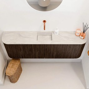 Mondiaz Joya DLux 125cm toiletmeubel ronding links/rechts walnut met wastafel faye midden zonder kraangat ostra
