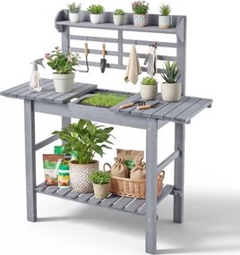 VEVOR Planttafel, Tuintafel, Werktafel met spoelbak, Verstelbaar houten blad, Planken &amp; Haken, Bloementafel, Verpottafel voor Terras &amp; Tuin, Plankenmodel, 94 x 46 x 140 cm