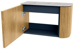 Mondiaz Joya DLux 60cm toiletmeubel ronding rechts oak met wastafel faye links zonder kraangat glace