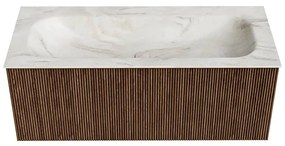 Mondiaz Kurve-dlux 110cm badmeubel walnut met 1 lade en wastafel big medium midden 1 kraangat ostra
