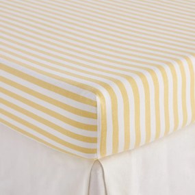 Hoeslaken katoen, omslag 30 cm, geweven-geverfde strepen, SOIZIC JAUNE