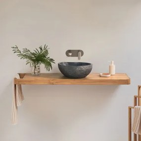 Conjunto Van Meubel 130x45 Cm Hangend In Teakhout Neill Teakhout & Spiegelloze & Onregelmatige In Zwart Cement ↔︎40 Cm Fedro & Geborsteld Grijs Ingebe