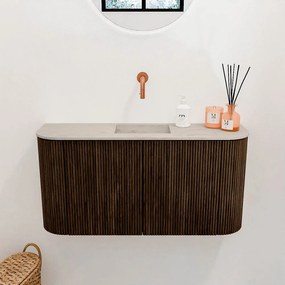 Mondiaz Joya DLux 85cm toiletmeubel ronding links/rechts walnut met wastafel faye midden zonder kraangat opalo