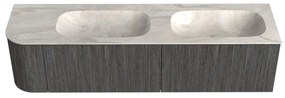 Mondiaz Kurve-dlux 175cm badmeubel ronding links shadow met 2 lades en 1 deur en wastafel stor small dubbel/rechts zonder kraangat ostra