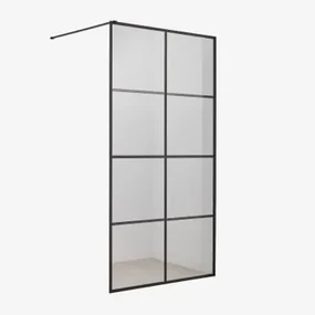 Vaste Douchewand Met Ruitjesmotief, 8 Mm Gehard Glas En Camden Aluminium Matzwart & Transparant & 80 X 195 Cm - Sklum