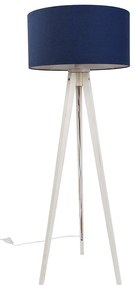 Vloerlamp tripod wit met stoffen kap donkerblauw 50cm - Tripod Classic Landelijk, Modern E27 rond Binnenverlichting Lamp