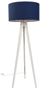 Vloerlamp tripod wit met stoffen kap donkerblauw 50cm - Tripod Classic Landelijk, Modern E27 rond Binnenverlichting Lamp