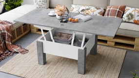 Mazzoni OSLO beton / wit mat, uitklapbare salontafel met in hoogte verstelbaar blad