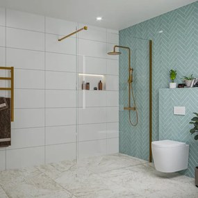 Fortifura Galeria inloopdouche - 140x200cm - helder glas - wandarm - Geborsteld koper PVD (Koper) SW797916/SW876702