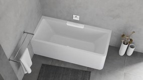 Polysan Monolith Cascata links half vrijstaand bad met witte waterval uitloop 180x80cm