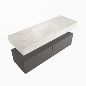 Mondiaz Alan DLux badmeubel 130cm dark grey 2 lades met wastafel ostra midden zonder kraangat