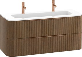 Saqu Olivo badmeubel incl. keramische wastafel 120x45x53,7 fineer terra ribbel - koperen greep