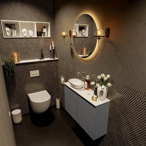 Mondiaz Fowy toiletmeubel 80cm dark grey met witte waskom links zonder kraangat