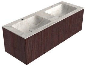 Mondiaz Kurve-dlux 130cm badmeubel ruby met 2 lades en wastafel leaf dubbel 2 kraangaten ostra