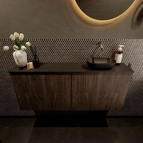 Mondiaz Fowy toiletmeubel 120cm dark brown met zwarte waskom rechts zonder kraangat