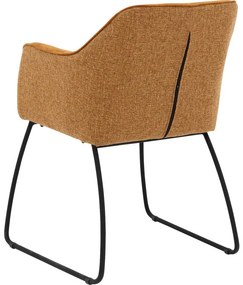 Goossens Eetkamerstoel Lisbet goud stof met armleuning, elegant chic