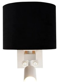 Wandlamp wit met leeslamp en kap 18 cm zwart - Brescia Modern E27 vierkant Binnenverlichting Lamp