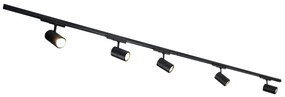 Railsysteem zwart incl. LED dimbaar 5-lichts 3-fase links - Ruler 38 Modern Binnenverlichting Lamp