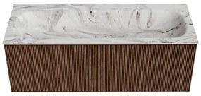 Mondiaz Kurve-dlux 120cm badmeubel walnut met 1 lade en wastafel big large midden 2 kraangaten glace