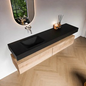 Zaro Alan badmeubel 190cm washed oak 2 lades met vrijhangende wastafel cloud links zonder kraangat urban