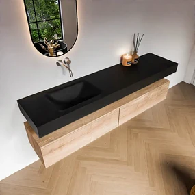 Zaro Alan badmeubel 190cm washed oak 2 lades met vrijhangende wastafel cloud links zonder kraangat urban