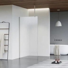 Fortifura Galeria inloopdouche - 40x200cm - ribbelglas - plafondarm - Geborsteld RVS PVD (RVS) SW797948/SW797908/SW804544