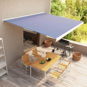 vidaXL Luifel handmatig 500x300 cm blauw en wit