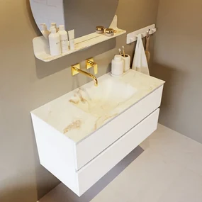 Mondiaz Vica DLux badmeubel 100cm talc 2 lades met wastafel frappe midden zonder kraangat