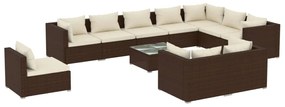 vidaXL 11-delige Loungeset met kussens poly rattan bruin