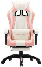 vidaXL Racestoel met voetensteun kunstleer roze en wit