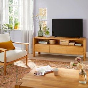 Eiken en eikenfineer TV-meubel 160 cm, ADÉLITA