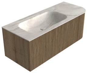 Mondiaz Kurve-dlux 115cm badmeubel ronding rechts dusk met 1 lade en deur en wastafel big small links zonder kraangat ostra